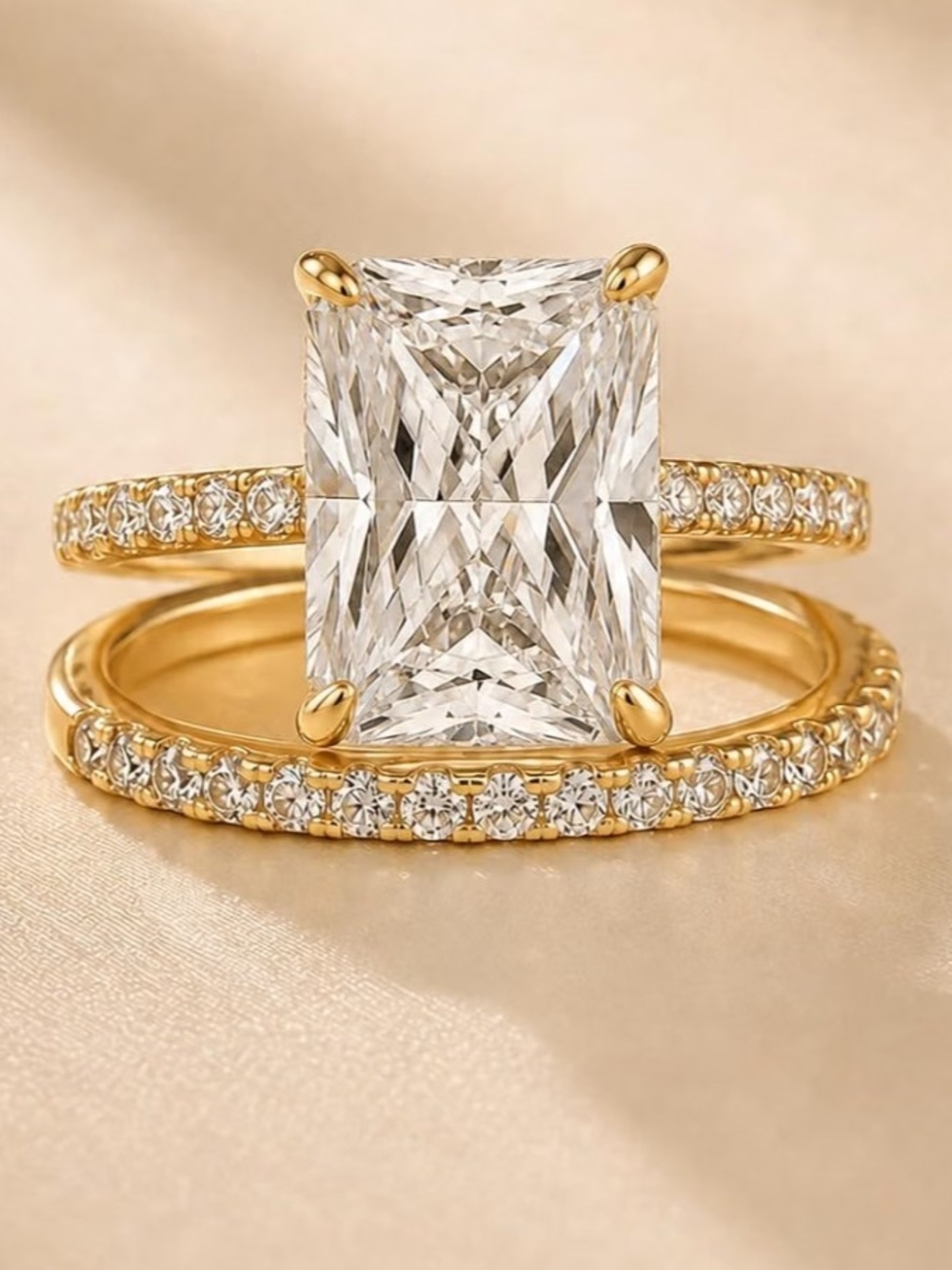 .925 Radiant Engagement Ring Set